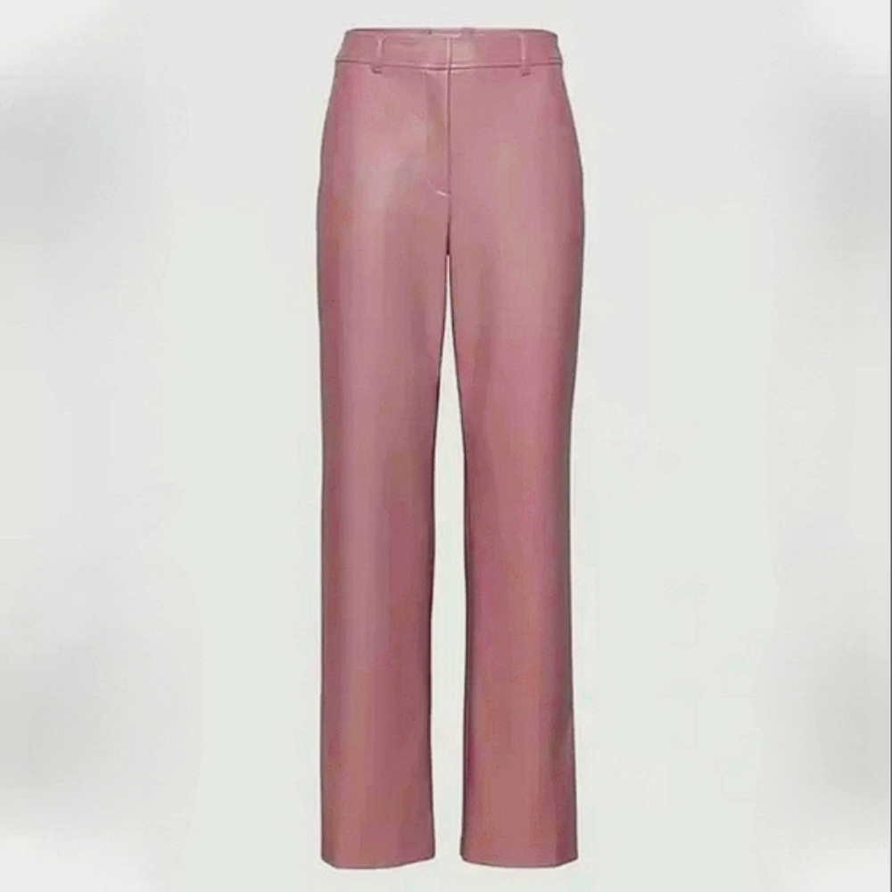 🌿 Aritzia Babaton Mauve Vegan Leather Wide Leg Pants, Size 6 ~ EUC - Picture 3 of 13